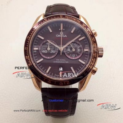 Perfect Replica Omega Speedmaster Chronograph Watch Rose Gold Brown Face